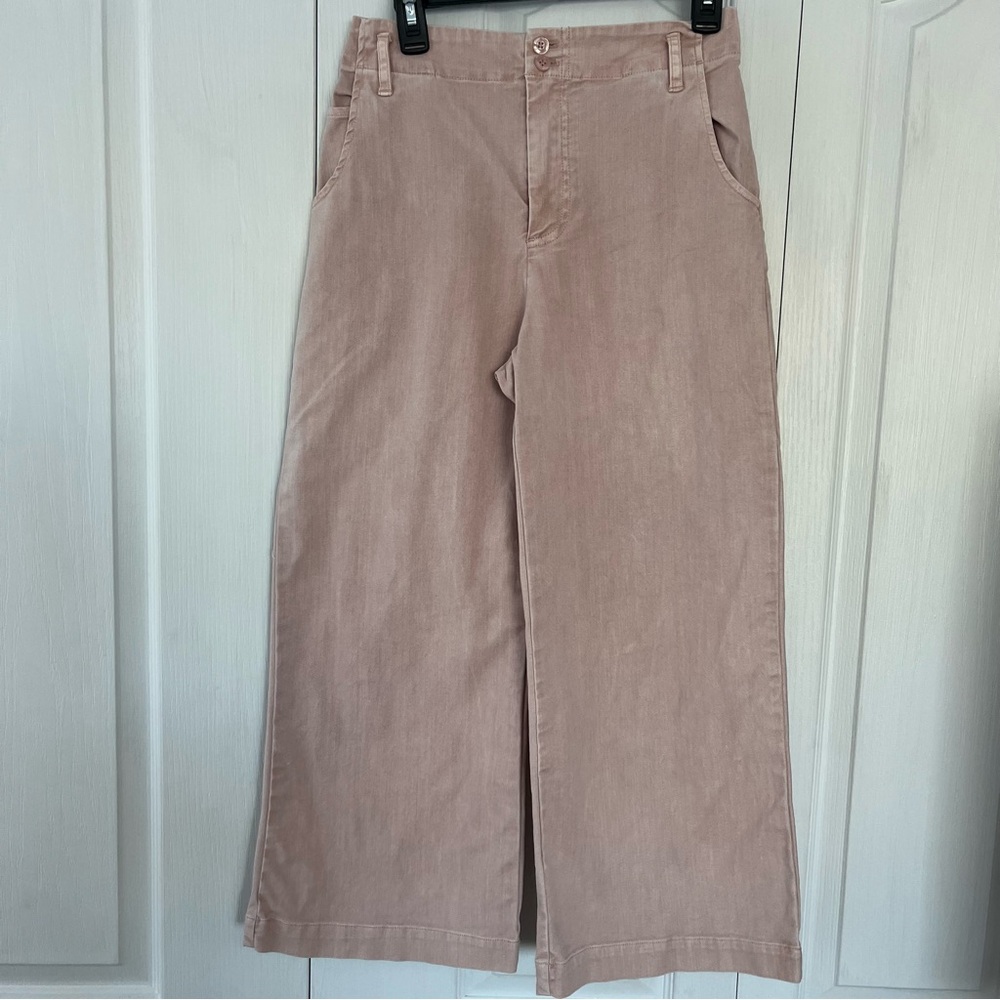 YFB Wide Leg Cropped Pants Pink Cotton Lyocell Zip & Elastic Waist Women's M